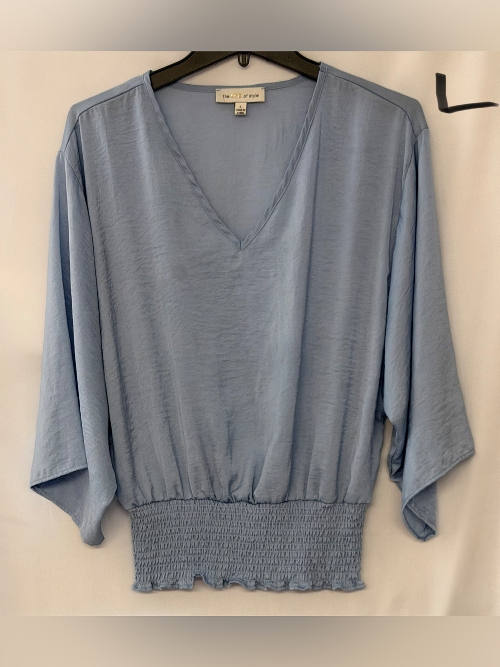The Day of Style Sky Blue V-Neck Smocked-Hem Tunic